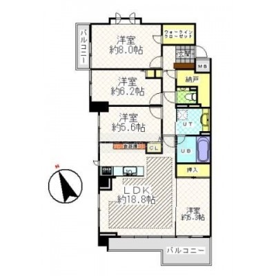 4階最上階・角住戸・LD部分に床暖房・4LDK+2S