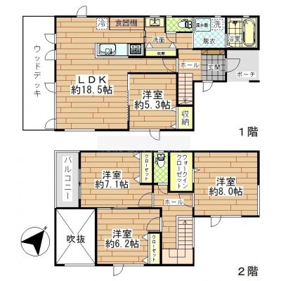 オール洋室、吹き抜けあり