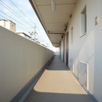 陽射しが差し込む明るい共用廊下♪