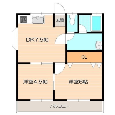 各部屋に窓があり風通しが良い2DK♪