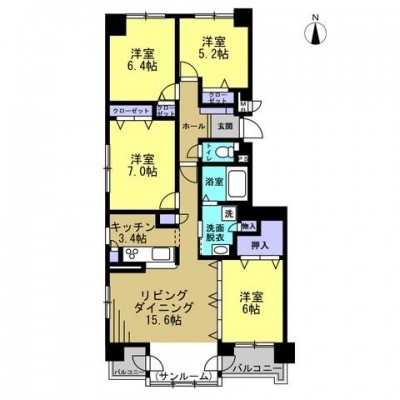 間取りは4LDKです。リビング横の和室は洋室に間取り変更を行