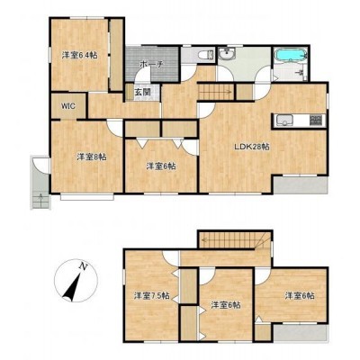 【間取り図】洋室6部屋で全室6帖以上・収納付きになっています