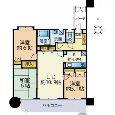 3LDK、70㎡超のファミリータイプです。