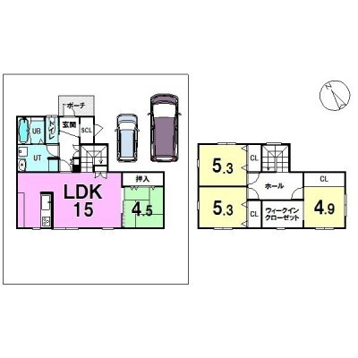 4LDK 駐車二台可 物置あり