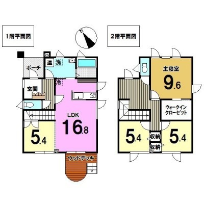 4LDK ウッドデッキ・ウォークインクローゼット・対面キッチン