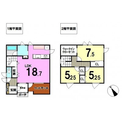 LDK18.7帖、対面キッチン・一坪バス!