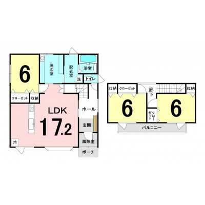 全洋室6帖を確保した3LDK!
