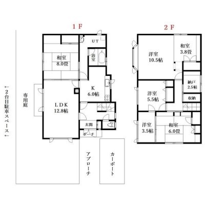 建物東側(庭の隣)には平置き駐車スペースも有り。