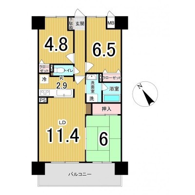 3LDK、価格1280万円、専有面積67.25㎡、バルコニー面積104㎡