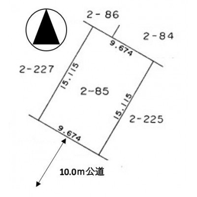 敷地面積146.21㎡(44.22坪)、南西向きの土地になります。