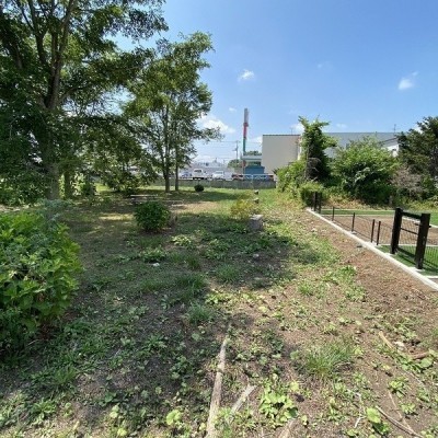 庭の先は恵庭市管理の緑地が広がっています