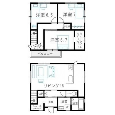 間取り図:収納豊富な3SLDKの新築オール電化住宅!