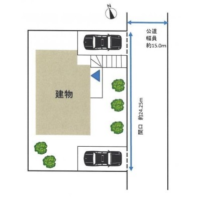 【区画図】公道約15mの道路に間口約24.25m接しています
