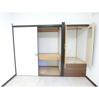 【1階洋室収納】収納建具壁紙貼りを行います。収納が2つに分か